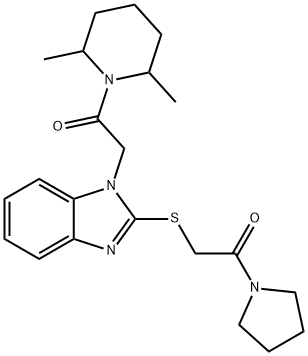Piperidine, 2,6-dimethyl-1-[[2-[[2-oxo-2-(1-pyrrolidinyl)ethyl]thio]-1H-benzimidazol-1-yl]acetyl]- (9CI) 구조식 이미지