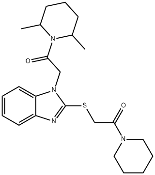 Piperidine, 2,6-dimethyl-1-[[2-[[2-oxo-2-(1-piperidinyl)ethyl]thio]-1H-benzimidazol-1-yl]acetyl]- (9CI) 구조식 이미지
