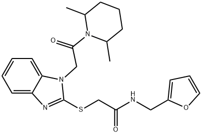 Acetamide, 2-[[1-[2-(2,6-dimethyl-1-piperidinyl)-2-oxoethyl]-1H-benzimidazol-2-yl]thio]-N-(2-furanylmethyl)- (9CI) 구조식 이미지