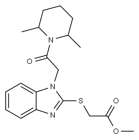 Acetic acid, [[1-[2-(2,6-dimethyl-1-piperidinyl)-2-oxoethyl]-1H-benzimidazol-2-yl]thio]-, methyl ester (9CI) Structure