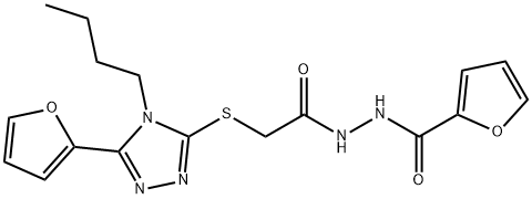 2-Furancarboxylicacid,2-[[[4-butyl-5-(2-furanyl)-4H-1,2,4-triazol-3-yl]thio]acetyl]hydrazide(9CI) Structure