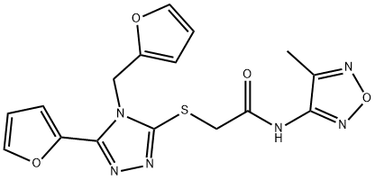 Acetamide, 2-[[5-(2-furanyl)-4-(2-furanylmethyl)-4H-1,2,4-triazol-3-yl]thio]-N-(4-methyl-1,2,5-oxadiazol-3-yl)- (9CI) 구조식 이미지