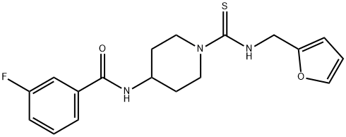 Benzamide, 3-fluoro-N-[1-[[(2-furanylmethyl)amino]thioxomethyl]-4-piperidinyl]- (9CI) Structure