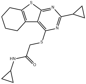 Acetamide, N-cyclopropyl-2-[(2-cyclopropyl-5,6,7,8-tetrahydro[1]benzothieno[2,3-d]pyrimidin-4-yl)thio]- (9CI) 구조식 이미지