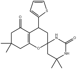 Spiro[2H-1-benzopyran-2,4(3H)-pyrimidine]-2,5(1H,3H)-dione, 4,5,6,6,7,8-hexahydro-6,6,7,7-tetramethyl-4-(2-thienyl)- (9CI) Structure