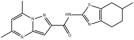 Pyrazolo[1,5-a]pyrimidine-2-carboxamide, 5,7-dimethyl-N-(4,5,6,7-tetrahydro-6-methyl-2-benzothiazolyl)- (9CI) 구조식 이미지