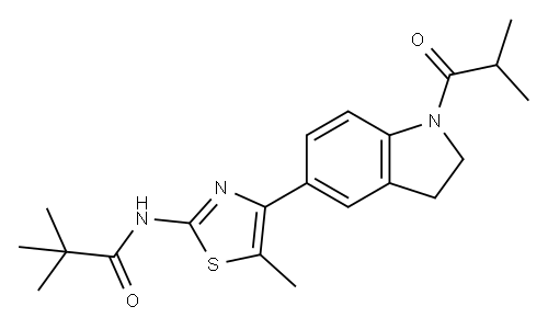 Propanamide, N-[4-[2,3-dihydro-1-(2-methyl-1-oxopropyl)-1H-indol-5-yl]-5-methyl-2-thiazolyl]-2,2-dimethyl- (9CI) 구조식 이미지