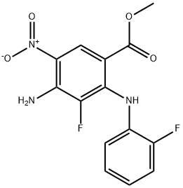 Methyl 4-aMino-3-fluoro-2-((2-fluorophenyl)aMino)-5-nitrobenzoate 구조식 이미지