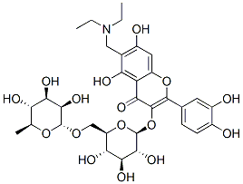 3-[[6-O-(6-deoxy-alpha-L-mannopyranosyl)-beta-D-glucopyranosyl]oxy]-6-[(diethylamino)methyl]-2-(3,4-dihydroxyphenyl)-5,7-dihydroxy-4H-1-benzopyran-4-one 구조식 이미지