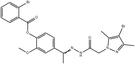 1H-Pyrazole-1-aceticacid,4-bromo-3,5-dimethyl-,[1-[4-[(2-bromobenzoyl)oxy]-3-methoxyphenyl]ethylidene]hydrazide(9CI) 구조식 이미지