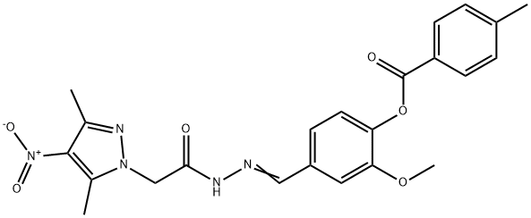 1H-Pyrazole-1-aceticacid,3,5-dimethyl-4-nitro-,[[3-methoxy-4-[(4-methylbenzoyl)oxy]phenyl]methylene]hydrazide(9CI) 구조식 이미지