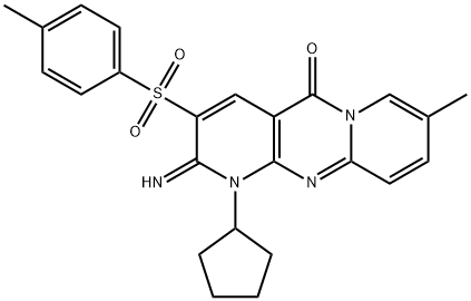 1-cyclopentyl-2-imino-8-methyl-3-[(4-methylphenyl)sulfonyl]-1,2-dihydro-5H-dipyrido[1,2-a:2,3-d]pyrimidin-5-one 구조식 이미지