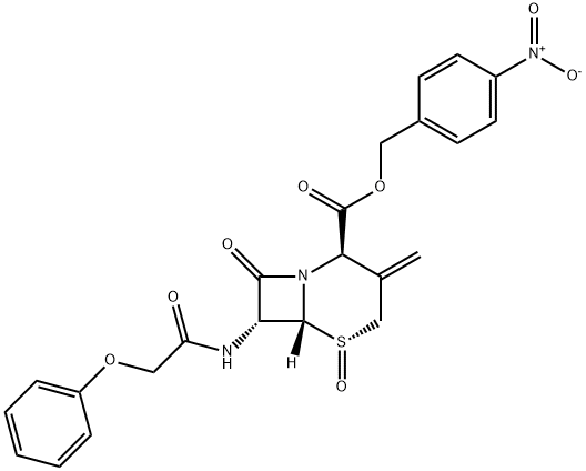 4-Nitrobenzyl [2R-(2alpha,5beta,6alpha,7beta)]-3-methylene-8-oxo-7-(phenoxyacetamido)-5-thia-1-azabicyclo[4.2.0]octane-2-carboxylate 5-oxide Structure