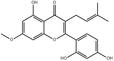 2-(2,4-Dihydroxyphenyl)-5-hydroxy-7-methoxy-3-(3-methyl-2-butenyl)-4H-1-benzopyran-4-one 구조식 이미지