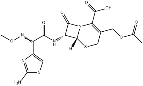 (6R,7R)-3-(Acetoxymethyl)-8-oxo-7-[(2-amino-4-thiazolyl)(methoxyimino)acetylamino]-5-thia-1-azabicyclo[4.2.0]octa-2-ene-2-carboxylic acid 구조식 이미지
