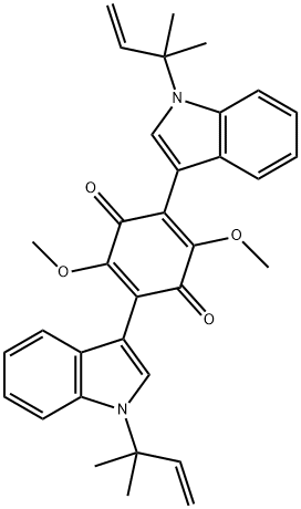 2,5-Bis[1-(1,1-dimethyl-2-propenyl)-1H-indol-3-yl]-3,6-dimethoxy-2,5-cyclohexadiene-1,4-dione 구조식 이미지