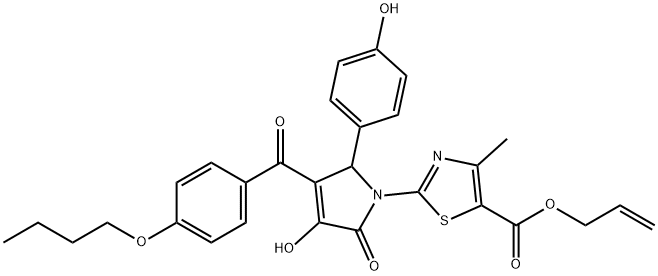 allyl 2-[3-(4-butoxybenzoyl)-4-hydroxy-2-(4-hydroxyphenyl)-5-oxo-2,5-dihydro-1H-pyrrol-1-yl]-4-methyl-1,3-thiazole-5-carboxylate 구조식 이미지