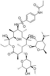 (9S)-9-Deoxo-9-[[[4-[(1-oxopropyl)amino]phenyl]sulfonyl]amino]erythromycin 구조식 이미지
