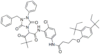 2-(1-Benzyl-3,5-dioxo-2-phenyl-1,2,4-triazolidine-4-yl)-2-pivalyl-2'-chloro-5'-[4-(2,4-di-t-pentylphenoxy)butanamido]acetanilide 구조식 이미지