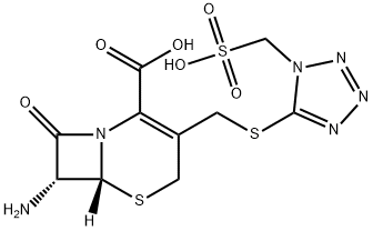 (6R-trans)-7-Amino-8-oxo-3-(((1-(sulphomethyl)-1H-tetrazol-5-yl)thio)methyl)-5-thia-1-azabicyclo[4.2.0]oct-2-ene-2-carboxylic acid 구조식 이미지