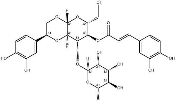 [(1R,6S,7S,8R,9R)-4-(3,4-dihydroxyphenyl)-9-(hydroxymethyl)-7-[(2S,3R,4R,5S,6S)-3,4,5-trihydroxy-6-methyl-oxan-2-yl]oxy-2,5,10-trioxabicyclo[4.4.0]dec-8-yl] (E)-3-(3,4-dihydroxyphenyl)prop-2-enoate Structure