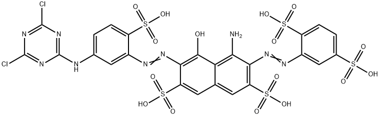 4-amino-6-[[5-[(4,6-dichloro-1,3,5-triazin-2-yl)amino]-2-sulphophenyl]azo]-3-[(2,5-disulphophenyl)azo]-5-hydroxynaphthalene-2,7-disulphonic acid 구조식 이미지