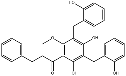 1-[2,4-Dihydroxy-3,5-bis[(2-hydroxyphenyl)methyl]-6-methoxyphenyl]-3-phenyl-1-propanone 구조식 이미지