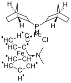 CHLORO(DI-2-NORBORNYLPHOSPHINO)(2-DIMETHYLAMINOMETHYLFERROCEN-1-YL)PALLADIUM(II) 구조식 이미지