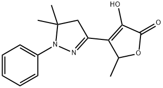 4-(4,5-Dihydro-5,5-dimethyl-1-phenyl-1H-pyrazol-3-yl)-3-hydroxy-5-methyl-2(5H)-furanone 구조식 이미지