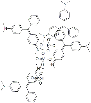 N-[4-[[4-(다이메틸아미노)페닐]페닐메틸렌]-2,5-사이클로헥사다이엔-1-일리덴]-N-메틸메탄아미늄 몰리브데이트 텅스테이트 포스페이트 구조식 이미지