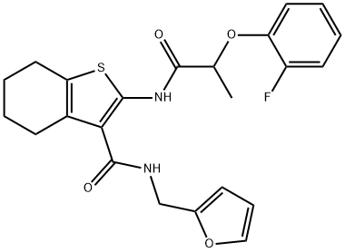 2-{[2-(2-fluorophenoxy)propanoyl]amino}-N-(2-furylmethyl)-4,5,6,7-tetrahydro-1-benzothiophene-3-carboxamide 구조식 이미지