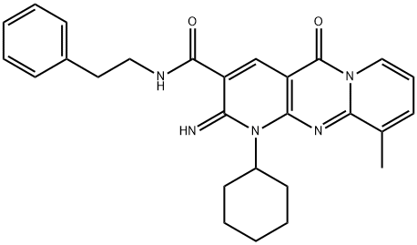 1-cyclohexyl-2-imino-10-methyl-5-oxo-N-(2-phenylethyl)-1,5-dihydro-2H-dipyrido[1,2-a:2,3-d]pyrimidine-3-carboxamide 구조식 이미지