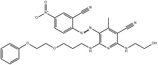 3-Pyridinecarbonitrile, 5-(2-cyano-4-nitrophenyl)azo-2-(2-hydroxyethyl)amino-4-methyl-6-3-(2-phenoxyethoxy)propylamino- Structure