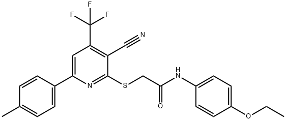 2-{[3-cyano-6-(4-methylphenyl)-4-(trifluoromethyl)-2-pyridinyl]sulfanyl}-N-(4-ethoxyphenyl)acetamide Structure