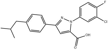 1-(3-CHLORO-4-FLUOROPHENYL)-3-(4-ISOBUTYLPHENYL)-1H-PYRAZOLE-5-CARBOXYLIC ACID Structure