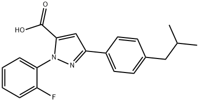 1-(2-FLUOROPHENYL)-3-(4-ISOBUTYLPHENYL)-1H-PYRAZOLE-5-CARBOXYLIC ACID 구조식 이미지