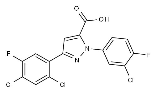 1-(3-CHLORO-4-FLUOROPHENYL)-3-(2,4-DICHLORO-5-FLUOROPHENYL)-1H-PYRAZOLE-5-CARBOXYLIC ACID 구조식 이미지