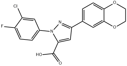 1-(3-CHLORO-4-FLUOROPHENYL)-3-(2,3-DIHYDROBENZO[B][1,4]DIOXIN-7-YL)-1H-PYRAZOLE-5-CARBOXYLIC ACID 구조식 이미지