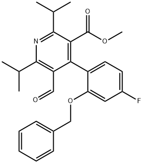 3-Pyridinecarboxylic acid, 4-[4-fluoro-2-(phenylmethoxy)phenyl]-5-formyl-2,6-bis(1-methylethyl)-, methyl ester 구조식 이미지