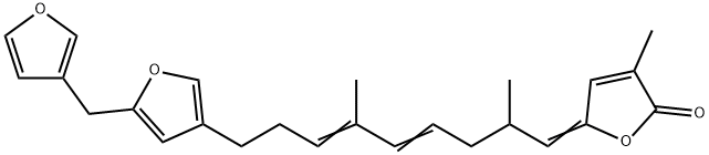 5-[9-[5-(3-Furylmethyl)furan-3-yl]-2,6-dimethyl-4,6-nonadien-1-ylidene]-3-methylfuran-2(5H)-one 구조식 이미지