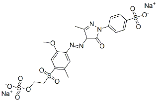 p-[4,5-dihydro-4-[[2-methoxy-5-methyl-4-[[2-(sulphooxy)ethyl]sulphonyl]phenyl]azo]-3-methyl-5-oxo-1H-pyrazol-1-yl]benzenesulphonic acid, sodium salt Structure