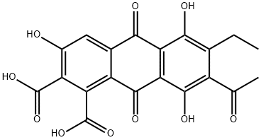 7-acetyl-6-ethyl-9,10-dihydro-3,5,8-trihydroxy-9,10-dioxoanthracene-1,2-dicarboxylic acid  Structure