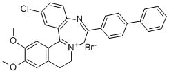 7H-Isoquino(2,1-d)(1,4)benzodiazepin-8-ium, 9,10-dihydro-6-(4-biphenylyl)-2-chloro-12,13-dimethoxy-, bromide 구조식 이미지