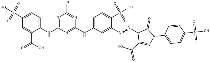 4-[[5-[[4-[(2-carboxy-4-sulphophenyl)amino]-6-chloro-1,3,5-triazin-2-yl]amino]-2-sulphophenyl]azo]-4,5-dihydro-5-oxo-1-(4-sulphophenyl)-1H-pyrazole-3-carboxylic acid 구조식 이미지