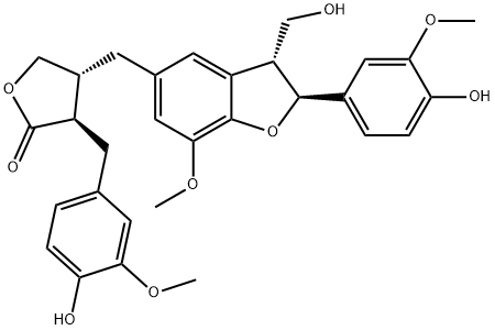 4-[[2,3-Dihydro-2-(4-hydroxy-3-methoxyphenyl)-3-hydroxymethyl-7-methoxybenzofuran-5-yl]methyl]-4,5-dihydro-3-[(4-hydroxy-3-methoxyphenyl)methyl]furan-2(3H)-one 구조식 이미지