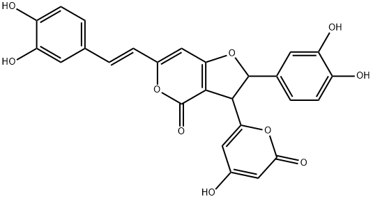 2-(3,4-Dihydroxyphenyl)-6-[2-(3,4-dihydroxyphenyl)vinyl]-2,3-dihydro-3-(4-hydroxy-2-oxo-2H-pyran-6-yl)-4H-furo[3,2-c]pyran-4-one Structure