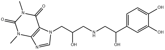 7-[3-[[2-(3,4-Dihydroxyphenyl)-2-hydroxyethyl]amino]-2-hydroxypropyl]theophyline 구조식 이미지