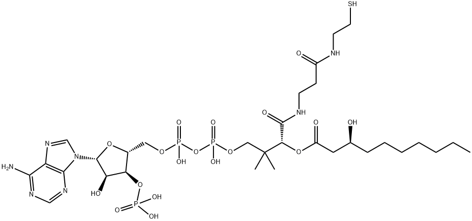 S-[2-[3-[[(2R)-4-[[[(2R,3R,5R)-5-(6-aminopurin-9-yl)-4-hydroxy-3-phosphonooxyoxolan-2-yl]methoxy-hydroxyphosphoryl]oxy-hydroxyphosphoryl]oxy-2-hydroxy-3,3-dimethylbutanoyl]amino]propanoylamino]ethyl] (3S)-3-hydroxydecanethioate Structure