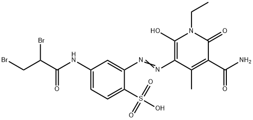 2-[[5-carbamoyl-1-ethyl-1,6-dihydro-2-hydroxy-4-methyl-6-oxo-3-pyridyl]azo]-4-[(2,3-dibromo-1-oxopropyl)amino]benzenesulphonic acid 구조식 이미지