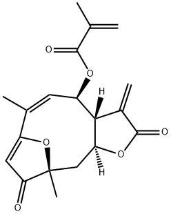 (3aR,4R,5Z,10R,11aS)-2,3,3a,4,9,10,11,11a-Octahydro-4-hydroxy-6,10-dimethyl-3-methylene-7,10-epoxycyclodeca[b]furan-2,9-dione 4-methacrylate 구조식 이미지